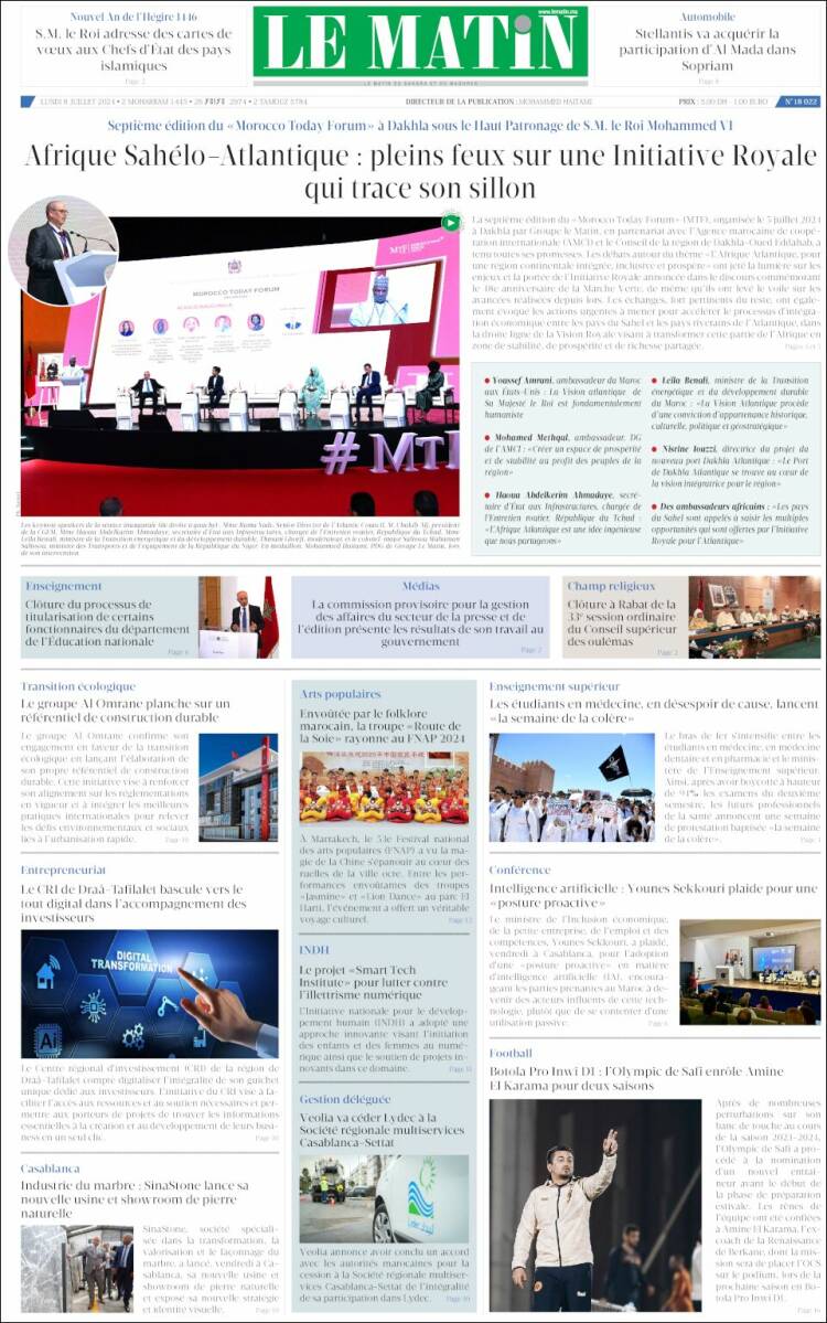 Portada de Le Matin (Marruecos)