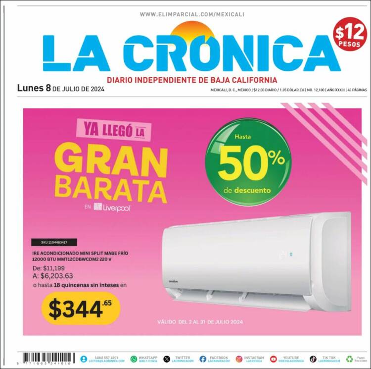 Portada de La Crónica de Baja California (México)