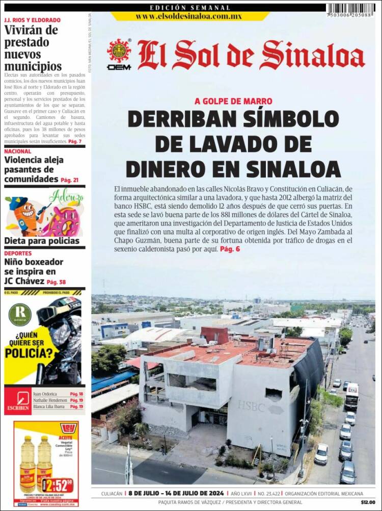 Portada de El Sol de Sinaloa (México)