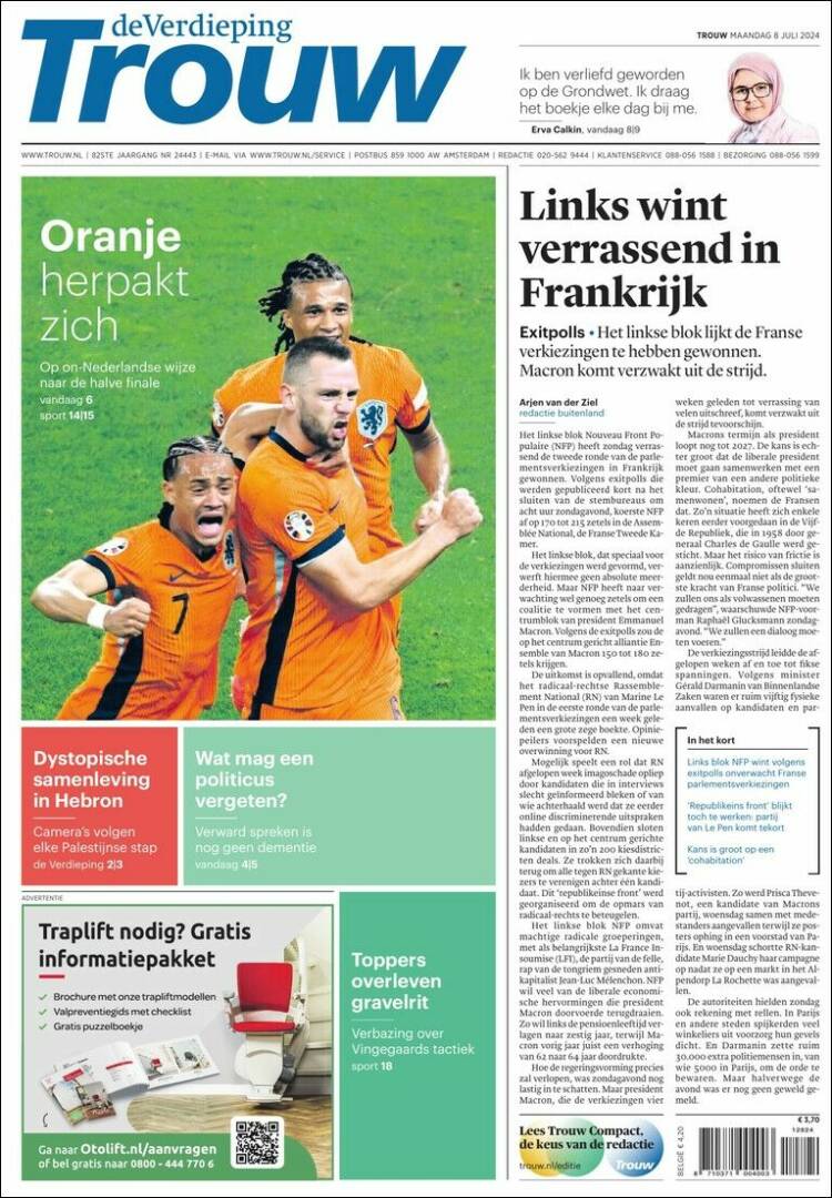 Portada de Trouw (Pa&iacute;ses Bajos)