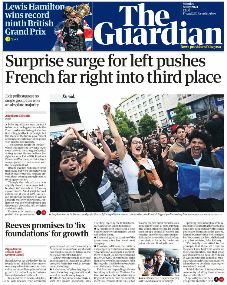 Portada de The Guardian (Reino Unido)
