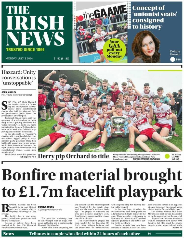 Portada de Irish News (Reino Unido)