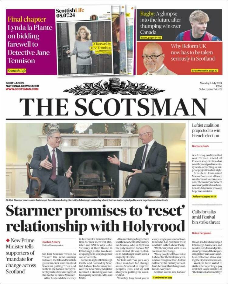 Portada de The Scotsman (Reino Unido)