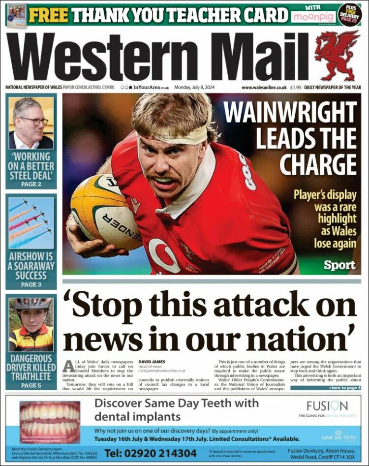 Portada de Western Mail (Reino Unido)