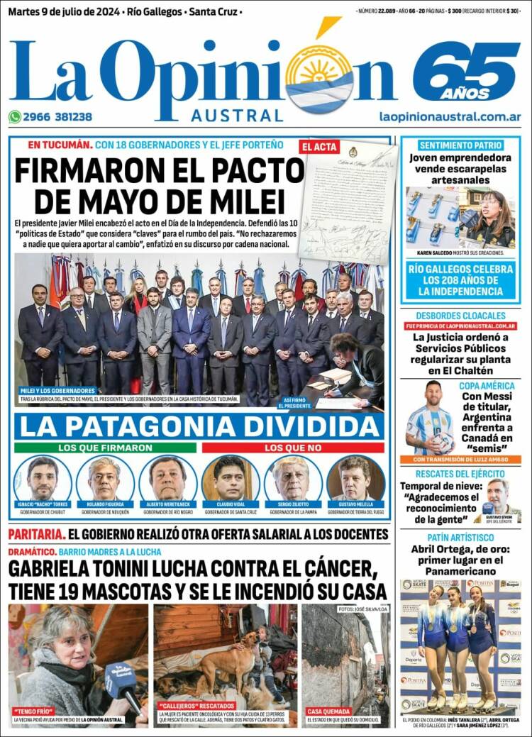 Portada de La Opinión Austral (Argentina)