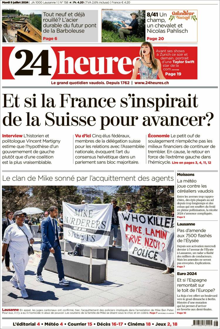 Portada de 24 Heures (Suiza)