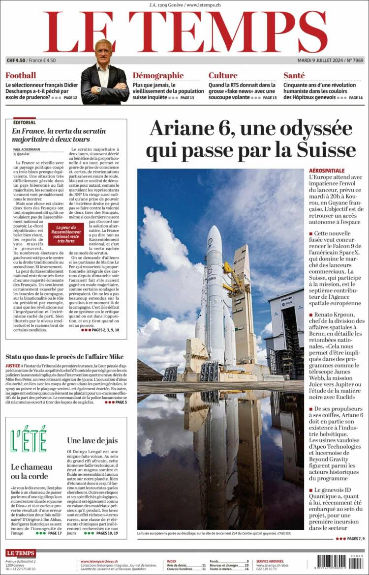 Portada de Le Matin (Suiza)