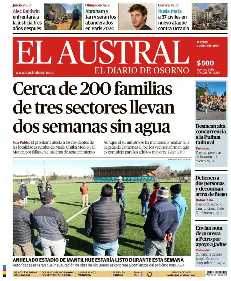 Portada de El Austral de Osorno (Chile)