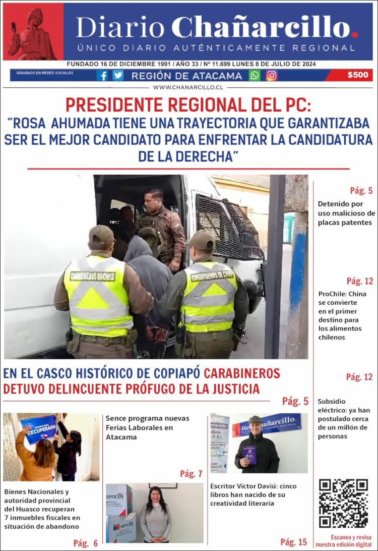 Portada de Diario Chañarcillo (Chile)
