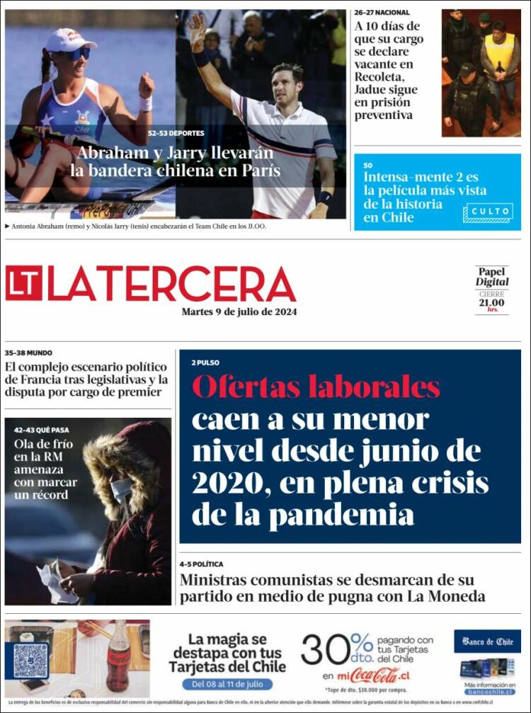 Portada de La Tercera (Chile)