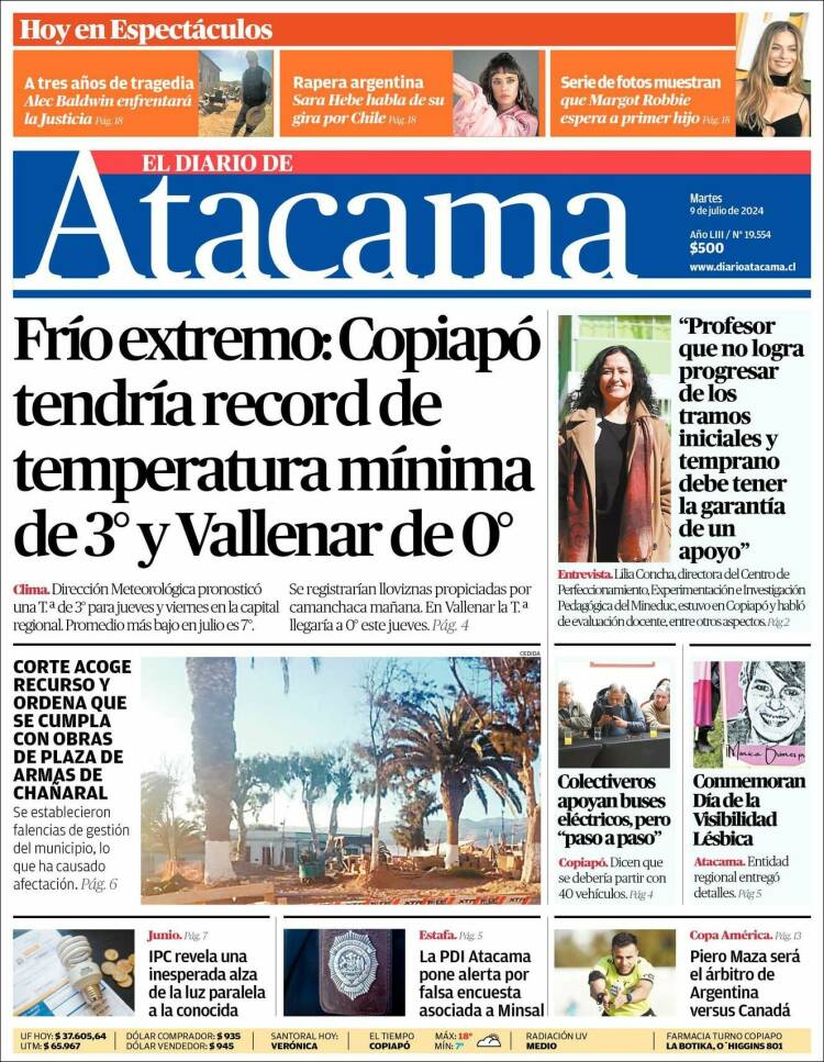 Portada de Diario de Atacama (Chile)