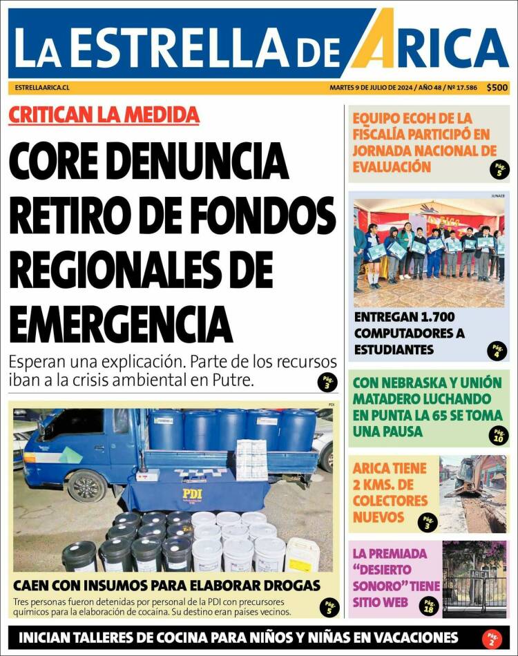 Portada de La Estrella de Arica (Chile)