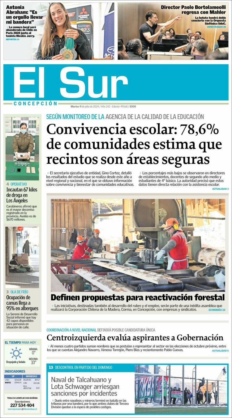 Portada de El Sur (Chile)