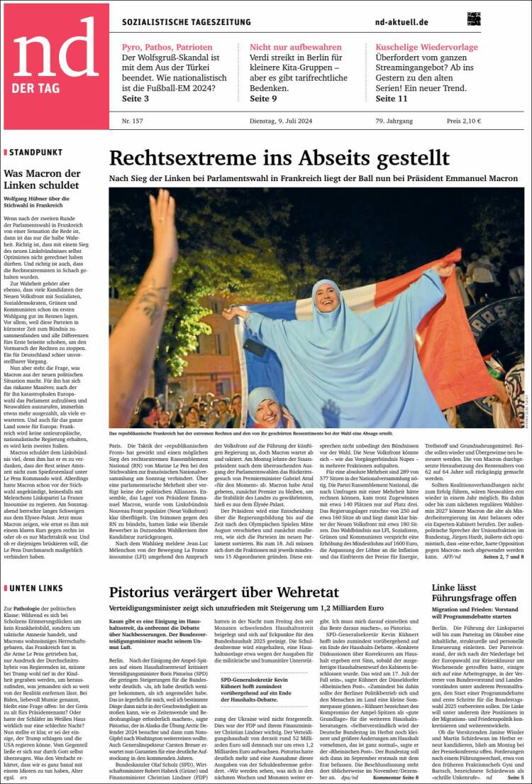 Portada de Neues Deutschland (Alemania)