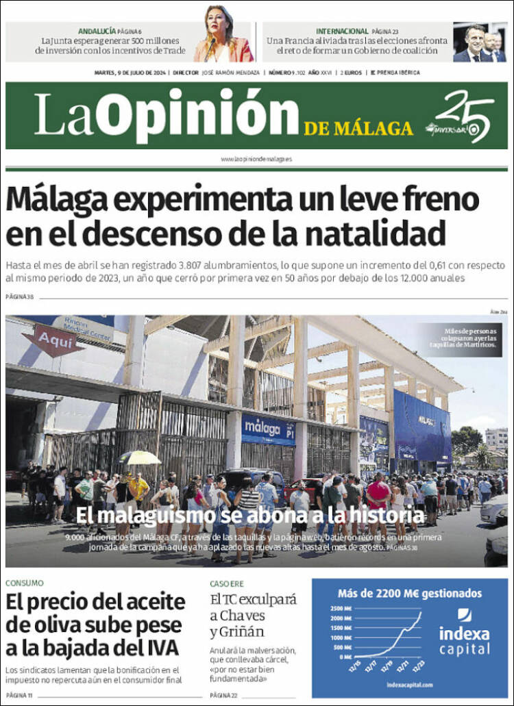 Portada de La Opinión de Málaga (España)