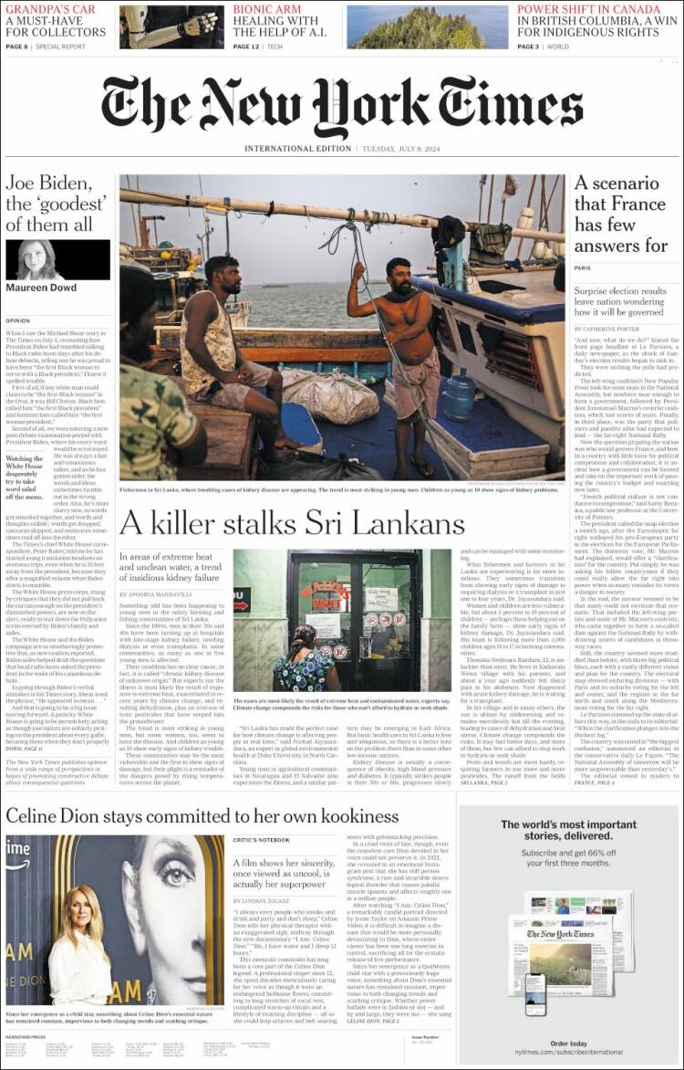 Portada de International New York Times (Europa)