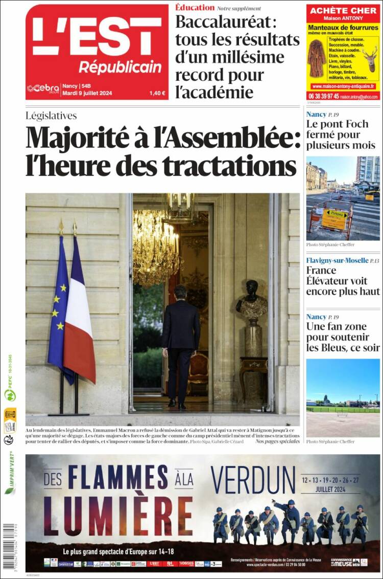 Portada de L'Est Republicain (Francia)