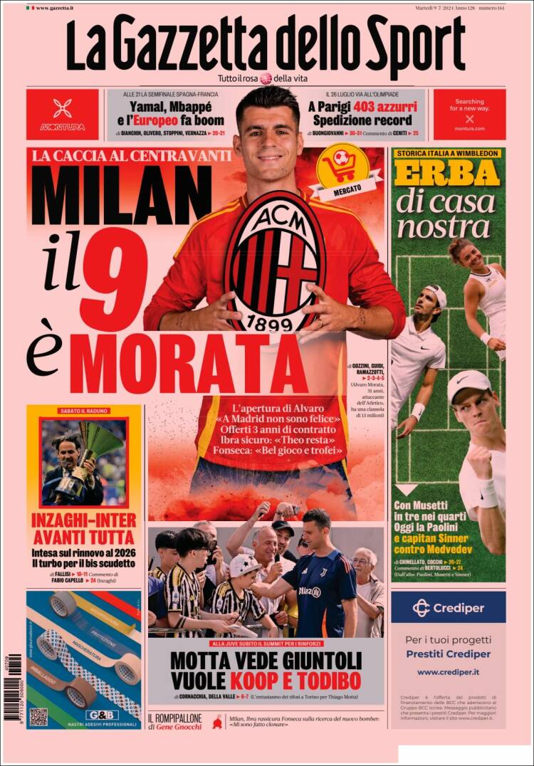 Portada de La Gazzetta dello Sport (Italia)
