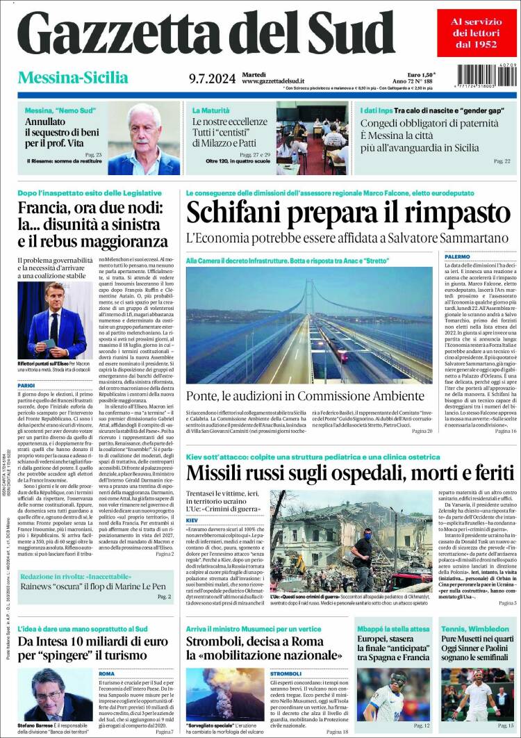 Portada de Gazzetta del Sud (Italia)