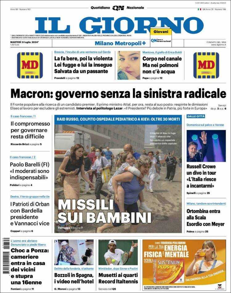 Portada de Il Giorno (Italia)