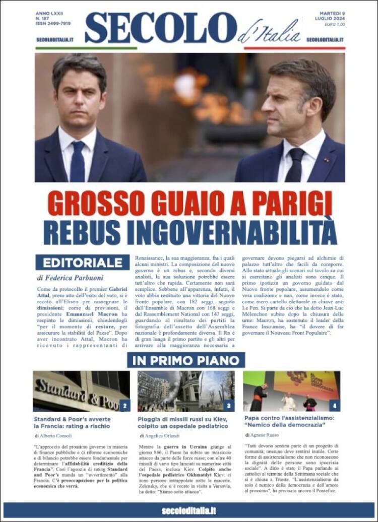 Portada de Secolo d'Italia (Italia)