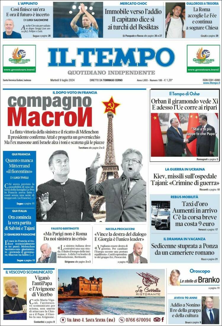 Portada de Il Tempo (Italia)