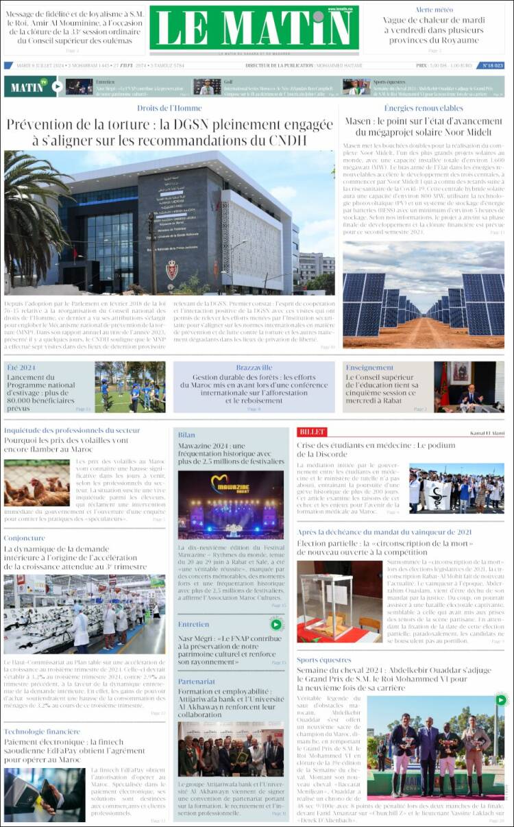 Portada de Le Matin (Marruecos)