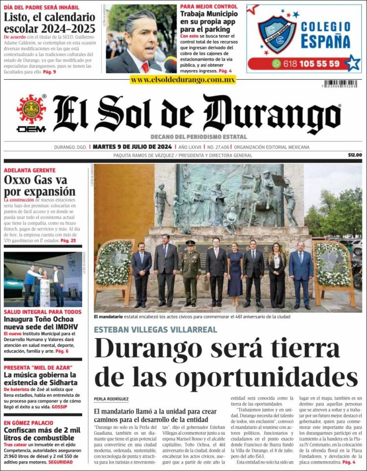 Portada de El Sol de Durango (M&eacute;xico)
