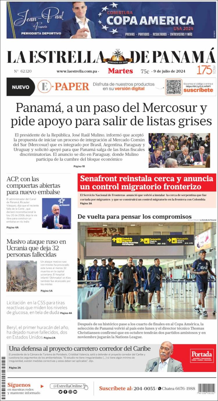 Portada de La Estrella de Panamá (Panam&aacute;)