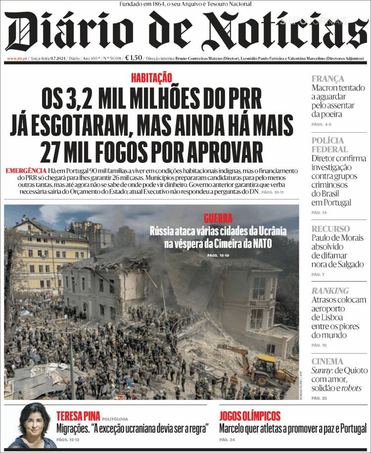 Portada de Diário de Noticias (Portugal)