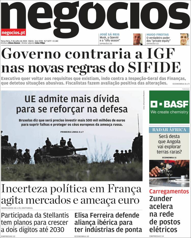 Portada de Jornal de Negócios (Portugal)