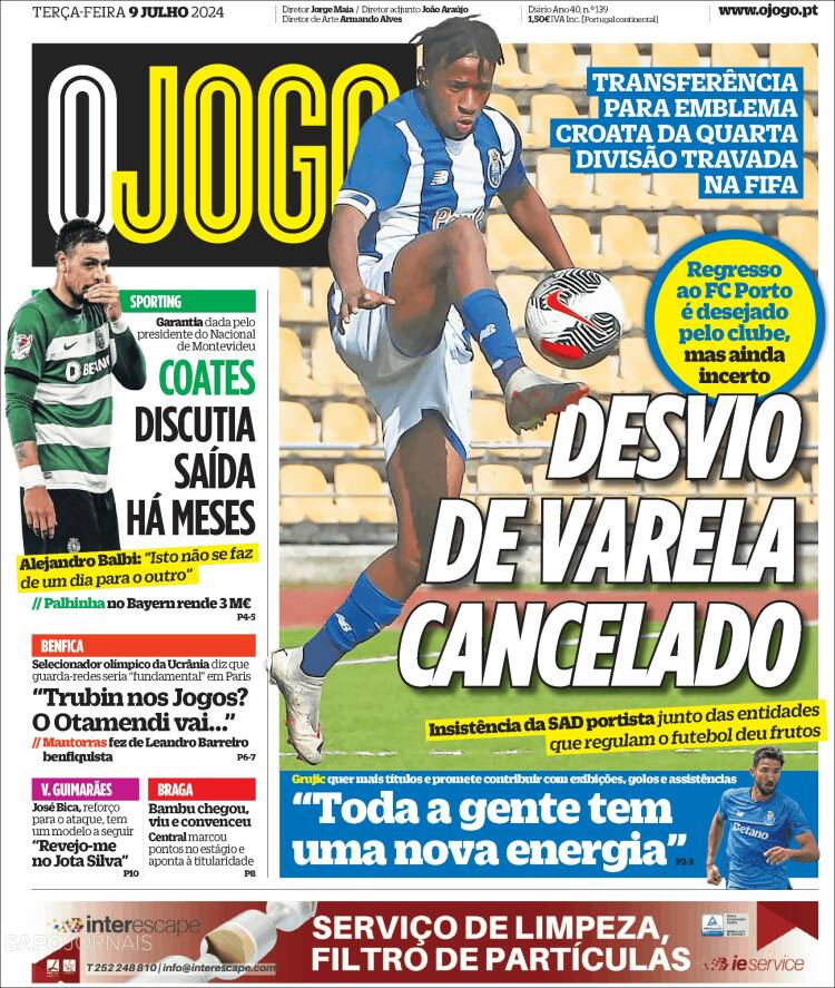 Portada de O Jogo (Portugal)