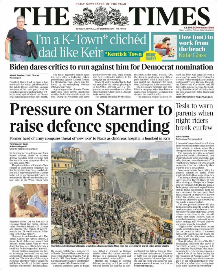 Portada de The Times (Reino Unido)