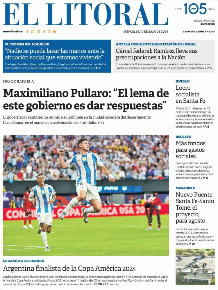 Portada de Diario El Litoral (Argentina)