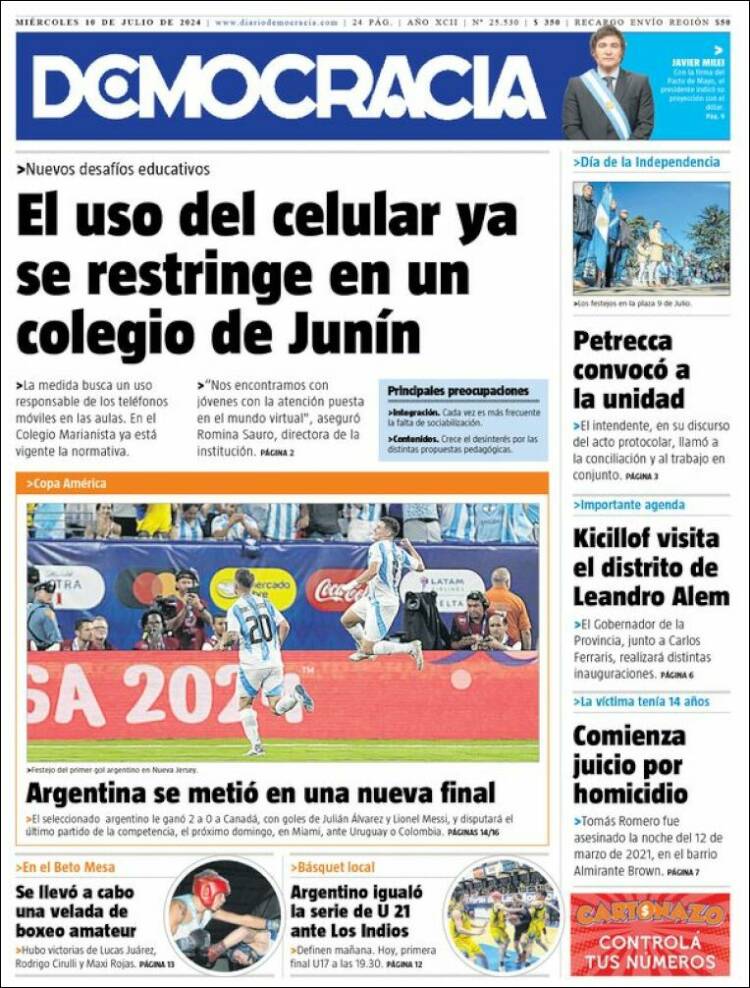 Portada de Diario Democracia (Argentina)