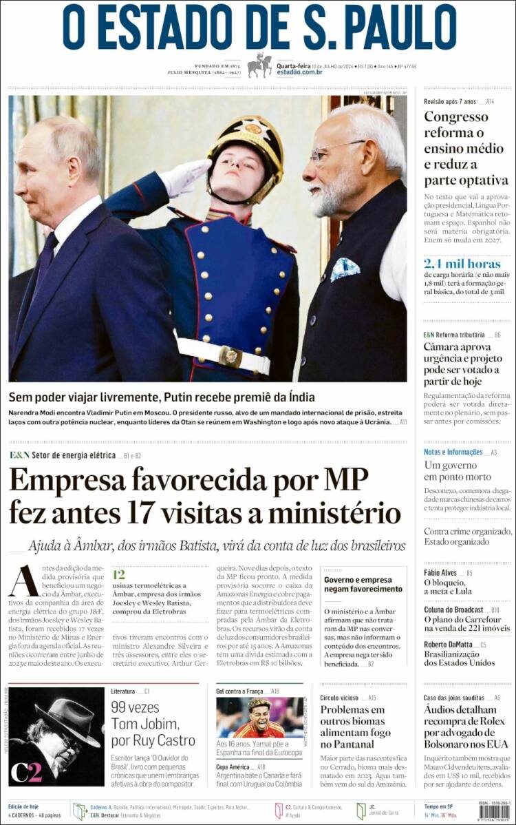 Portada de O Estado de São Paulo (Brasil)