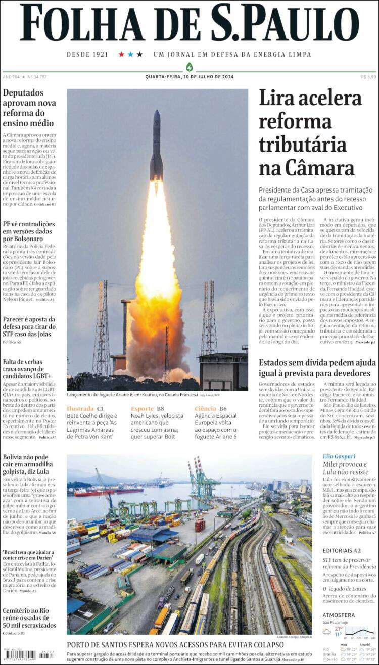 Portada de Folha de São Paulo (Brasil)