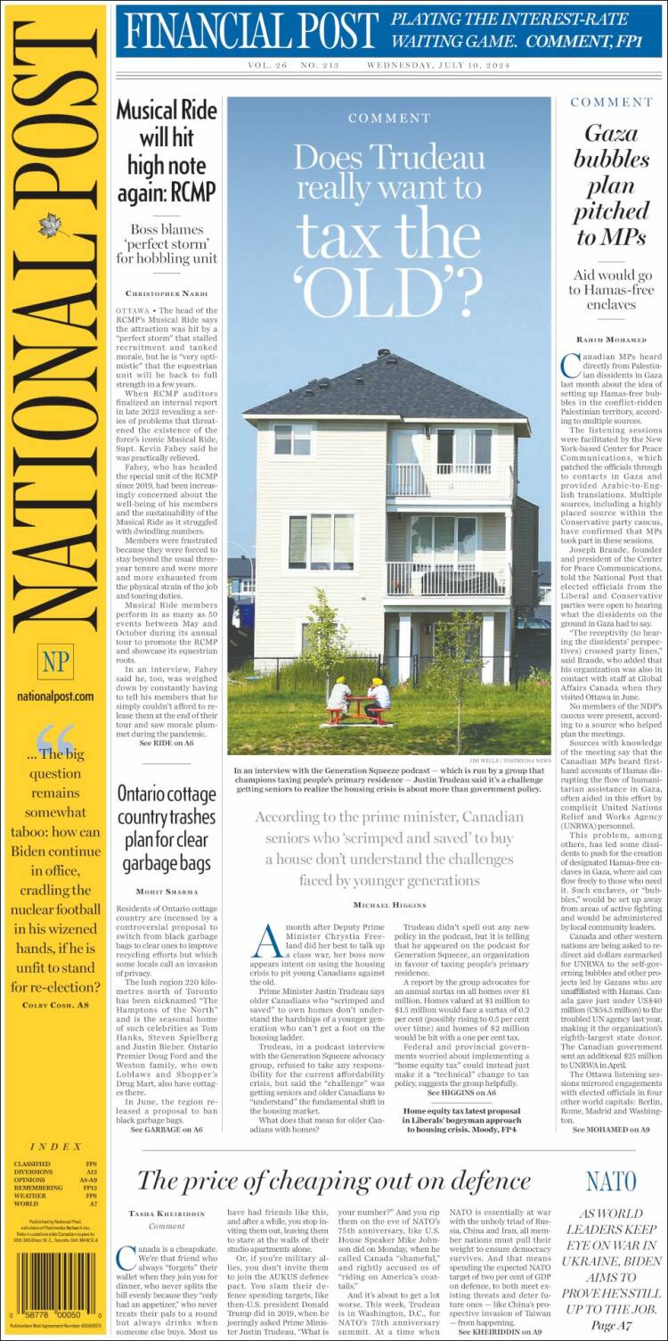 Portada de The National Post (Canadá)