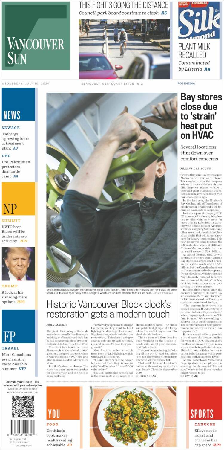 Portada de The Vancouver Sun (Canadá)