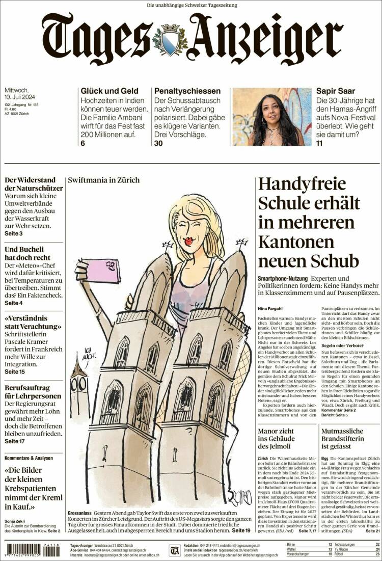 Portada de Tages-Anzeiger (Suiza)