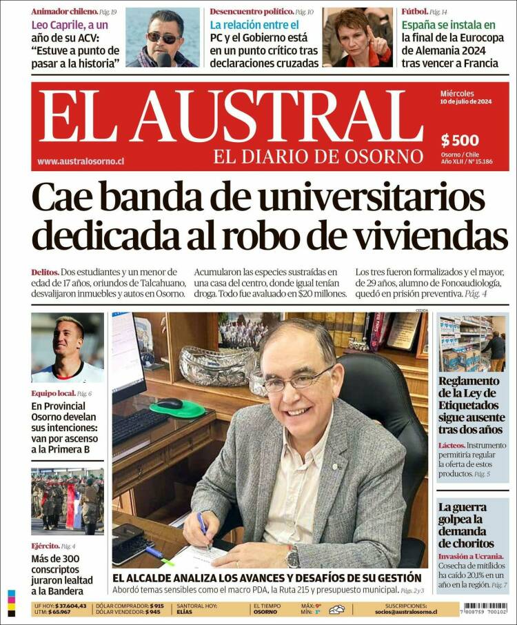 Portada de El Austral de Osorno (Chile)