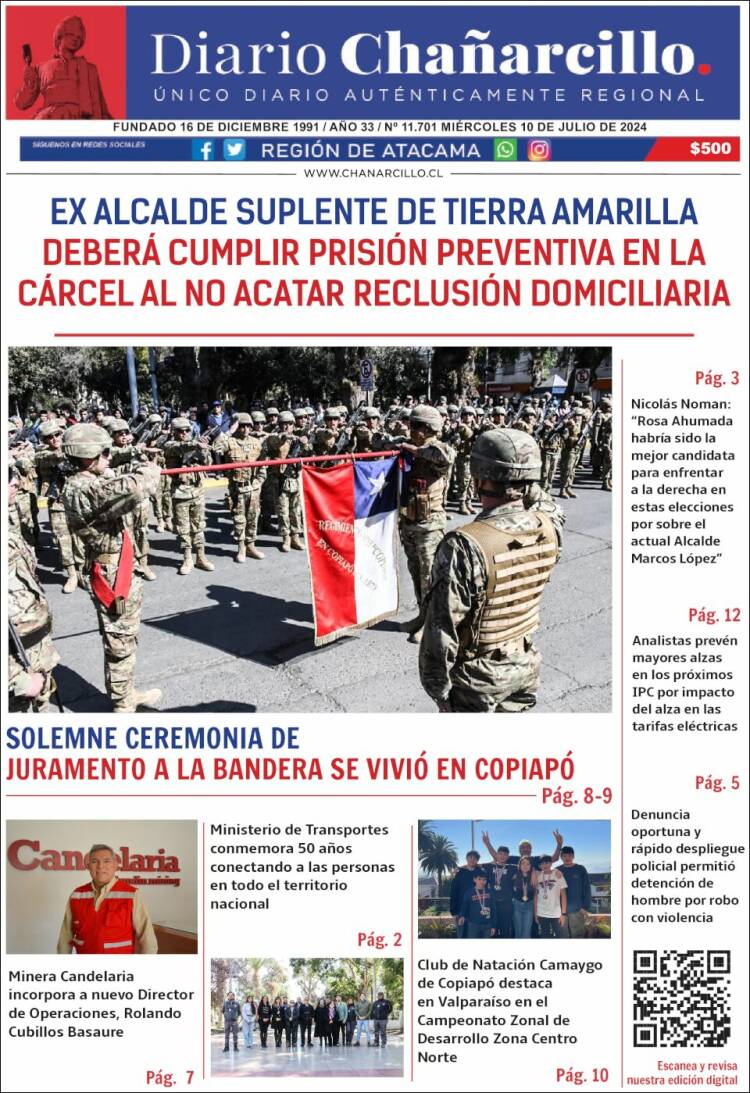Portada de Diario Chañarcillo (Chile)