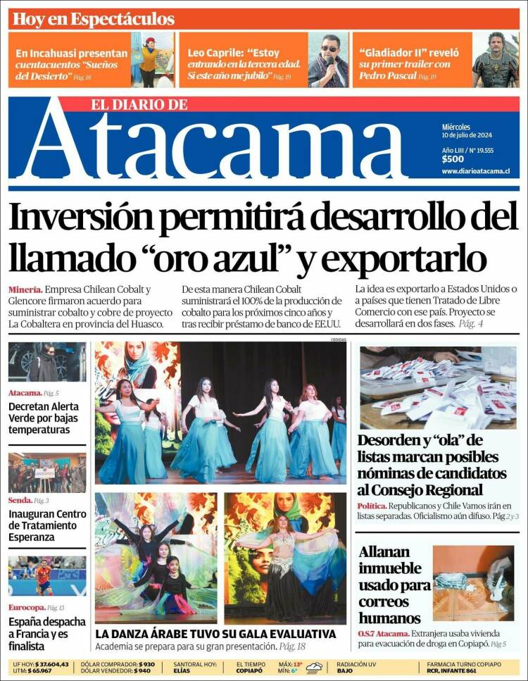 Portada de Diario de Atacama (Chile)