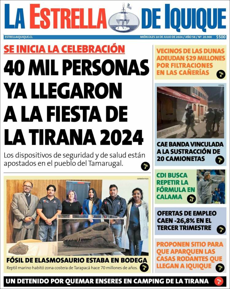 Portada de La Estrella de Iquique (Chile)