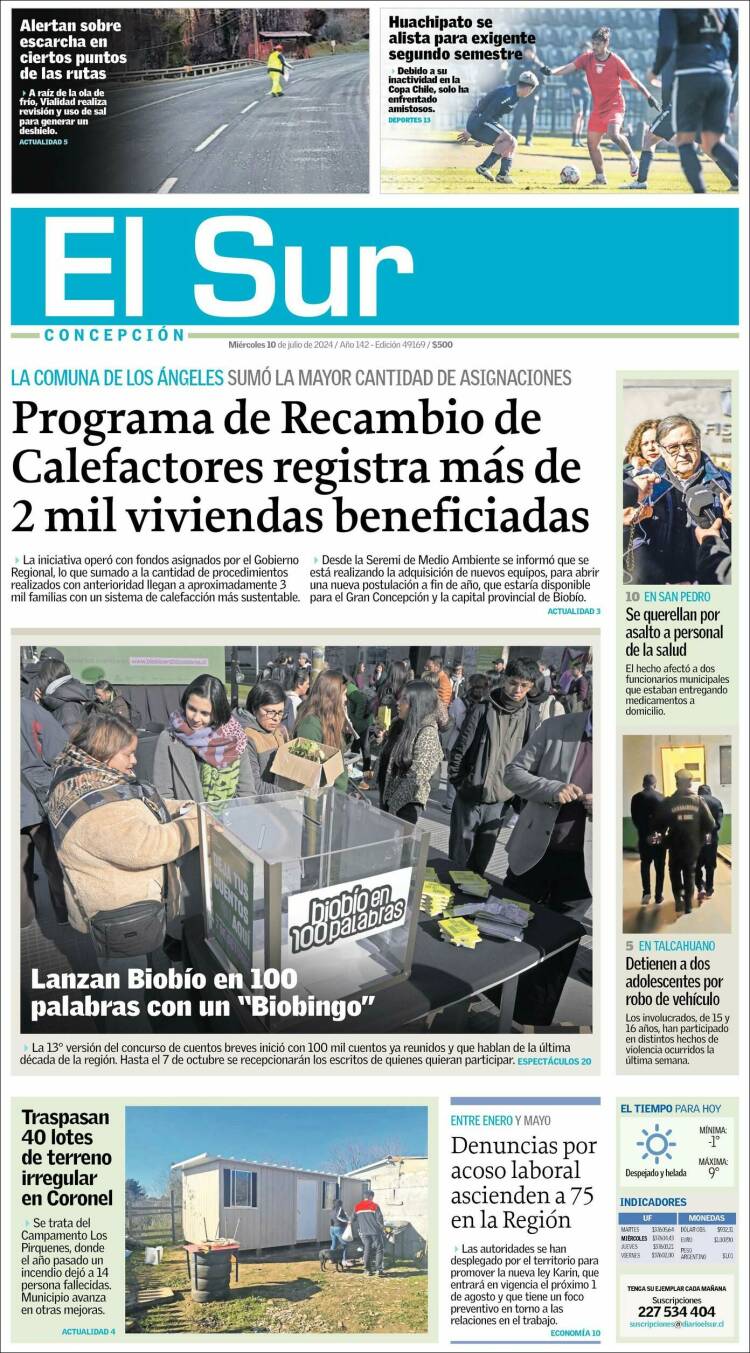 Portada de El Sur (Chile)