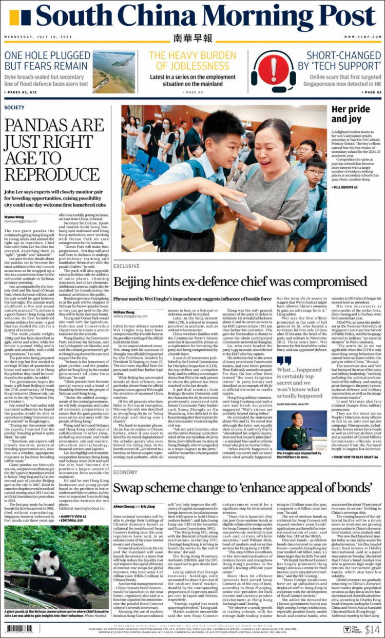 Portada de South China Morning Post (China)