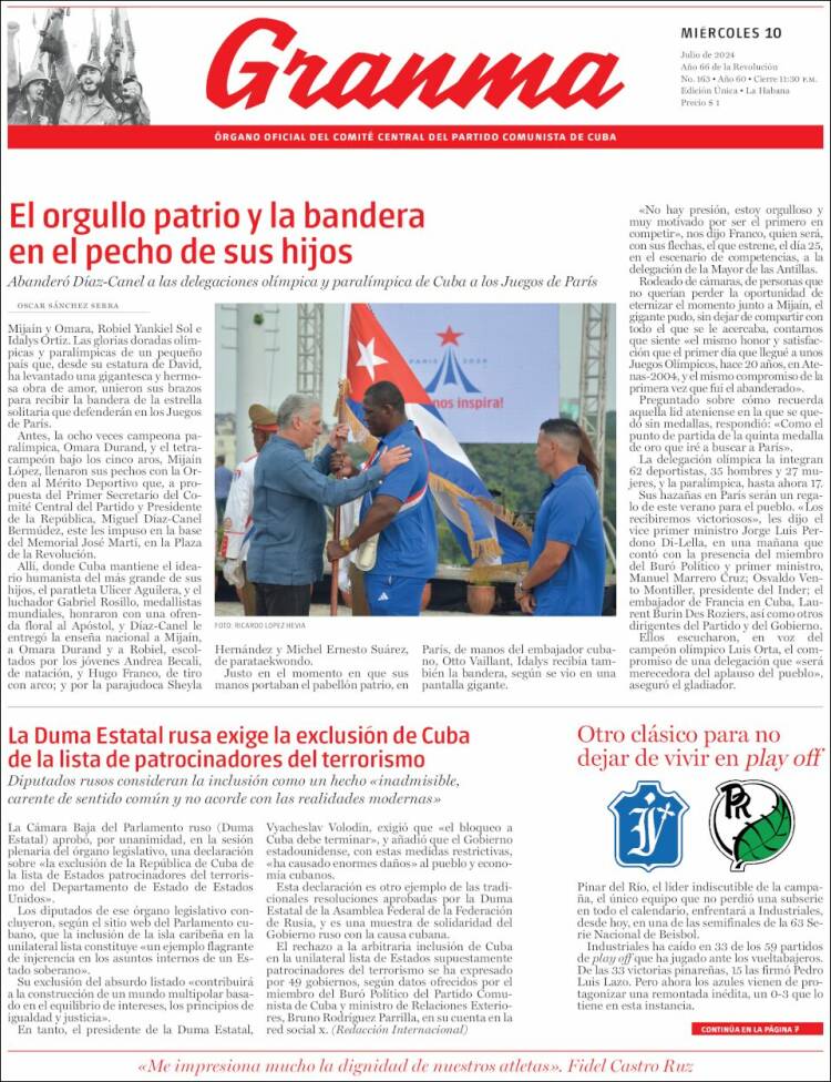 Portada de Granma (Cuba)