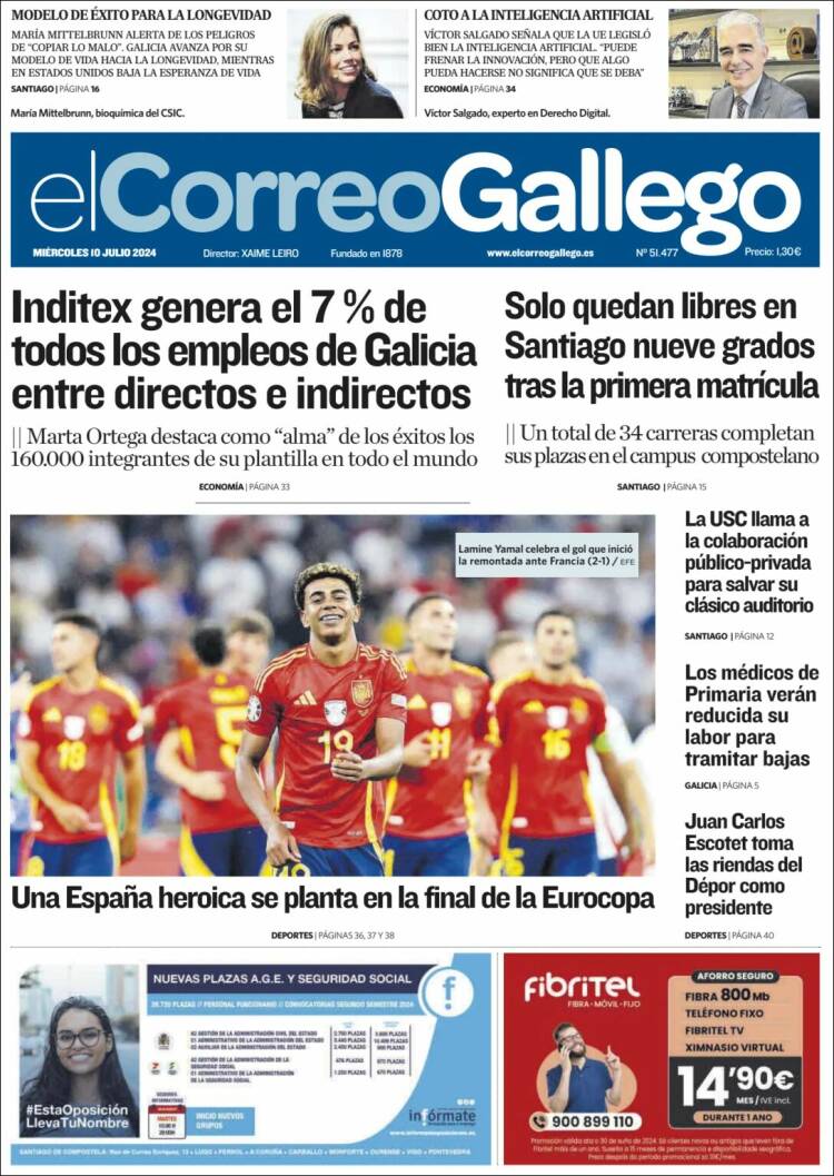 Portada de El Correo Gallego (España)