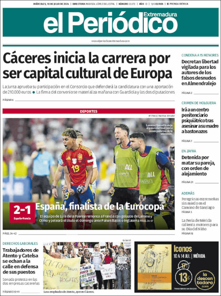 Portada de El Periódico de Extremadura (España)