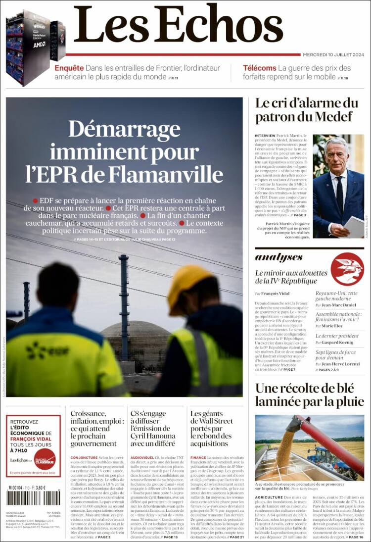 Portada de Les Echos (Francia)